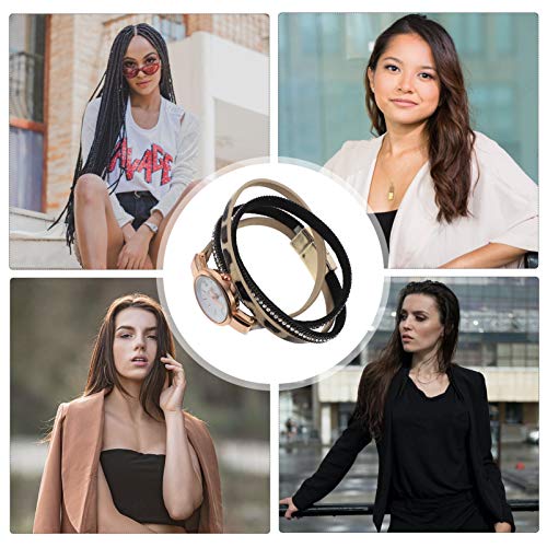 ibasenice Relógio feminino estilo boho, 2 peças, de couro macio, vintage, retrô, leopardo