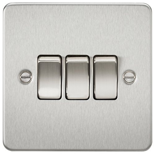 Knightsbridge FP4000BC 10 A 3G 2-Way Switch with Flat Plate, Brushed Chrome