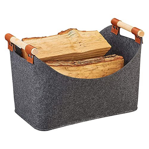 Bolsa de fieltro cesta de leña, bolsa de leña con asas, cesta de fieltro cesta de madera de fieltro extra gruesa plegable, cesta de madera para leña, cesta de fieltro para juguetes, ropa, fruta, leña Cover