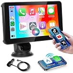 Wireless Carplay Screen Portable Car Stereo Android Auto Screen, Rimoody 7 Inch Touch Screen Portable Car play Bluetooth FM Transmitter Mirror Link Voice control AUX Cable