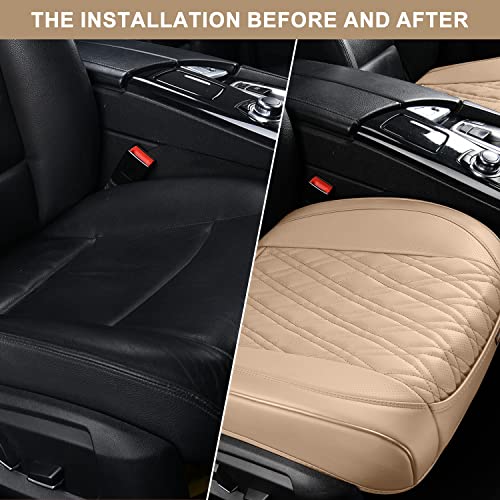 Tiehesyt 1Pcs Nappa Leather Covers For Cars, Car Seat Cover Front Bottom Protector, Seat Cushion Without Backrest, Anti-Slip And Wrap Around The Bottom Fit Most Cars And Vehicles, Beige #TOP2