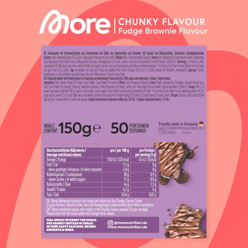 MORE Chunky Flavour, Fudge Brownie, 150 g, Geschmackspulver zum Süßen, ohne viel Zucker und Kalorien, mit Inulin und Laktase - made in Germany