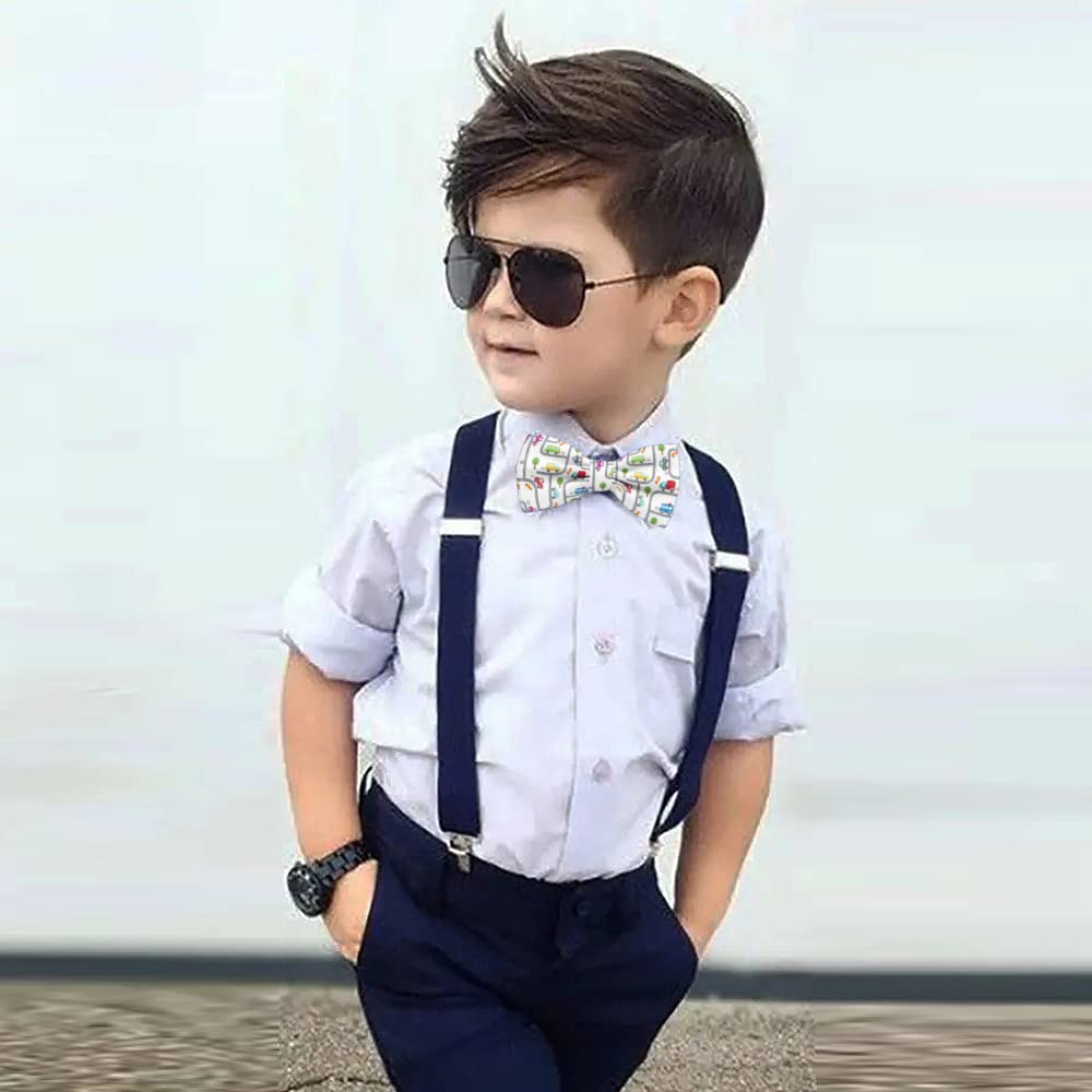KAWAMOUSE Adjustable Pre-tied bow tie for toddler Boys (Cars On Road Pattern) Elegant Cute Bowties for Dogs Cats Pets