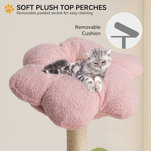 Torre para gatos YITAHOME 65in con flores rosa y verde miniatura 3