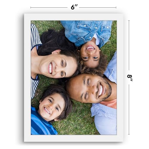 Image of Americanflat 6x8 Picture Frame with Shatter-Resistant Glass - Streamline Collection - Thin Border Photo Frame for Tabletop and Wall Display - Hanging Hardware and Easel Stand Included - White