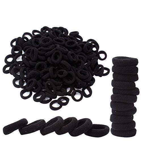 Hair Bands Ties Elastics Toddler Baby Girl, Jaciya 200 PCS No Crease Ponytail Holders, Tiny Soft Rubber Bands for Baby Kids, 6MM Small Size No Aches Durable Hair Accessories (Black)
