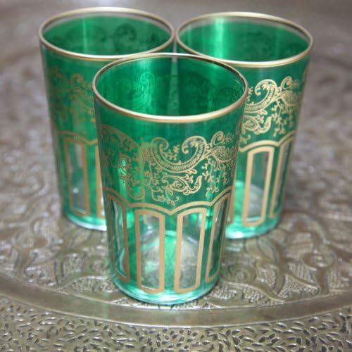 Set of Six Moroccan Tea Glasses- Green