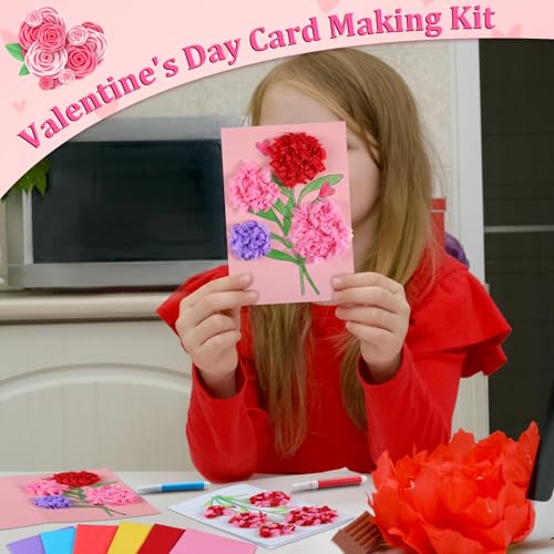 Motipuns 24 Sets Valentine's Day Card Making Kits DIY Valentine Tissue Paper Rose Craft Make Your Own Greeting Card Making Kit Flower Craft for Home Valentines Exchange Gift Party Activities by Motipuns - Image 5
