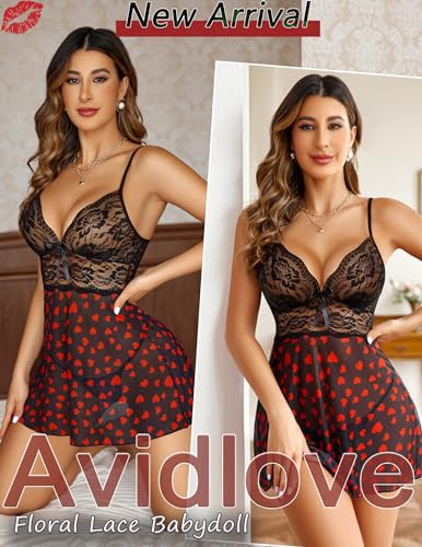 Image of Avidlove Women Lingerie Lace Babydoll Strap Chemise Halter Teddy V Neck Sleepwear