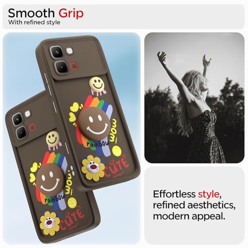 Image of Pikkme Back Cover for Infinix Note Edge 5G | Soft Silicone| Cute Rainbow Smile & 3D Cartoon Flower Design | Shockproof Raised Camera Protection Bumper Case (Brown)