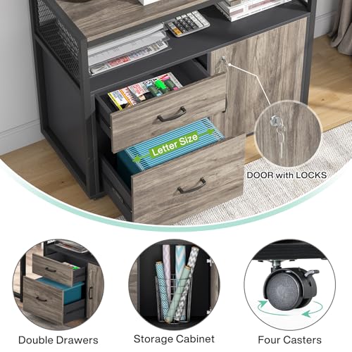Image of Tribesigns Grey Executive Desk with Cabinet, 55 inch L Shaped Computer Desk and lateral File Cabinet with Locks, 2 Piece Home Office Furniture Set for Hanging