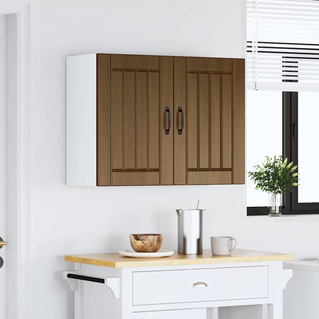 armario de pared de cocina Lucca, aspecto de roble marrón, material de madera, 80 x 31 x 60 cm, montaje en pared, mucho espacio de almacenamiento para porcelana, material duradero, fácil de