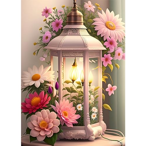 EOBROMD Diamond Painting Kit Completo Lámparas de Viento, Flores Pintura de Diamante Adultos Niños, Punto de Cruz Diamante, Cuadro Diamante Art Rhinestones Bordado para Decoración Hogar 30x40cm