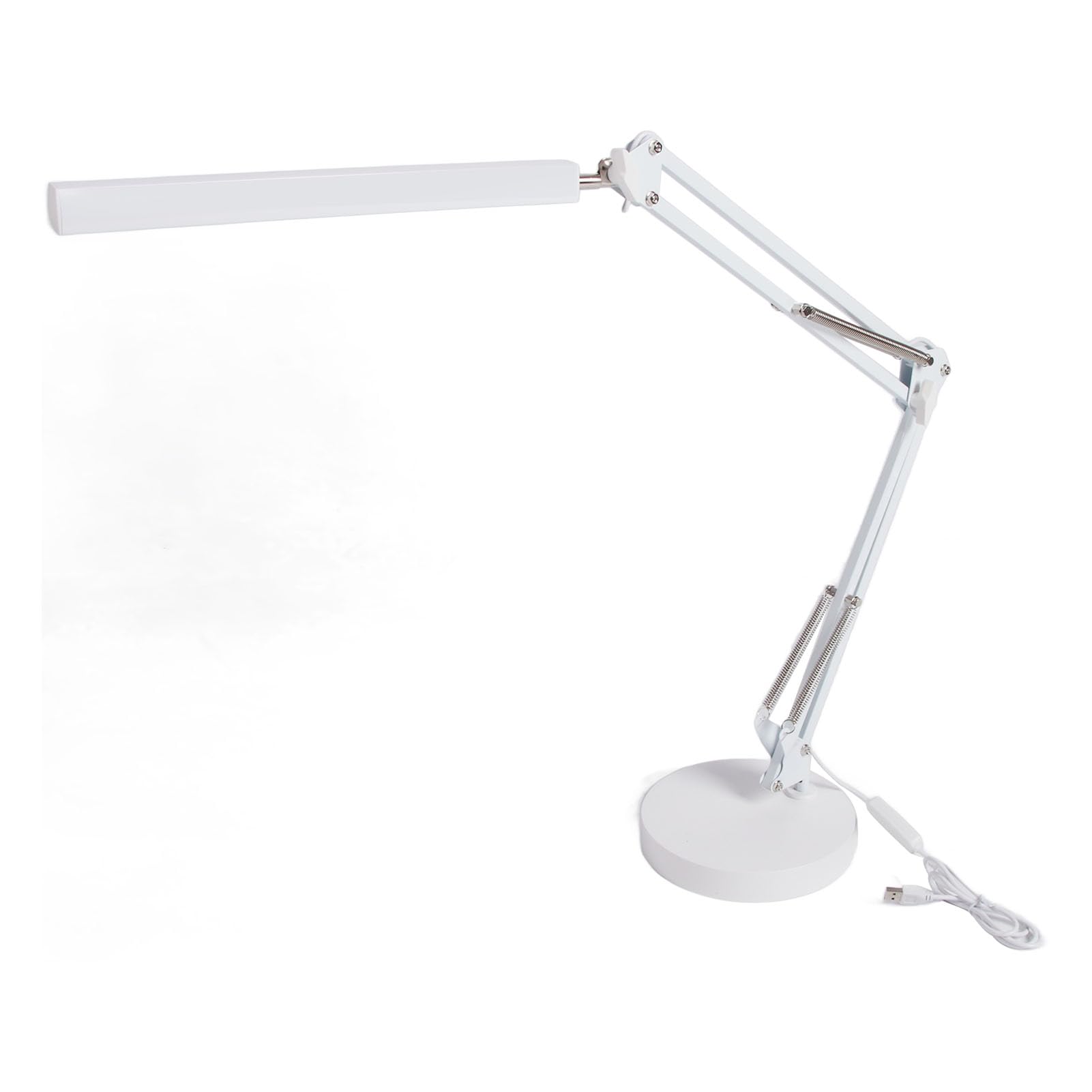 LED-Schreibtischlampe, 12 W, 1000 LX, 3-teilige Schreibtischlampe mit Schwenkarm, Verstellbare mit Rundem Sockel für Büro, Schlafzimmer, Schlafsaal, Schule, Hotel, Tattoo, Augenbrauen, (WHITE)