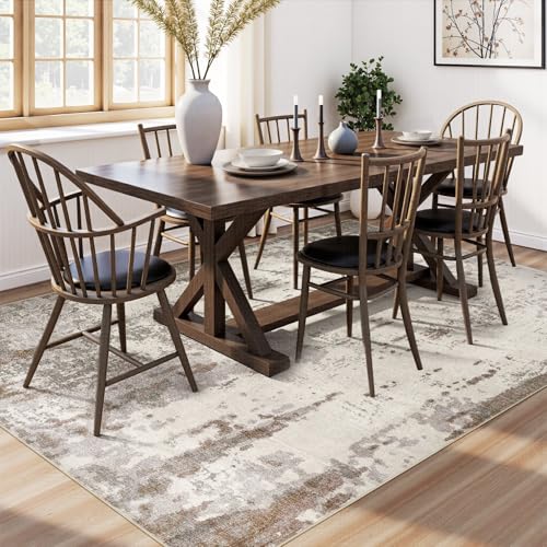 8x10 Area Rug Living Room Rugs - Washable Neutral Modern Abstract Soft Thin Rug Indoor Floor No Slip Rug Carpet for Bedroom Under Dining Table Home Office Decor - Brown/Grey/Beige