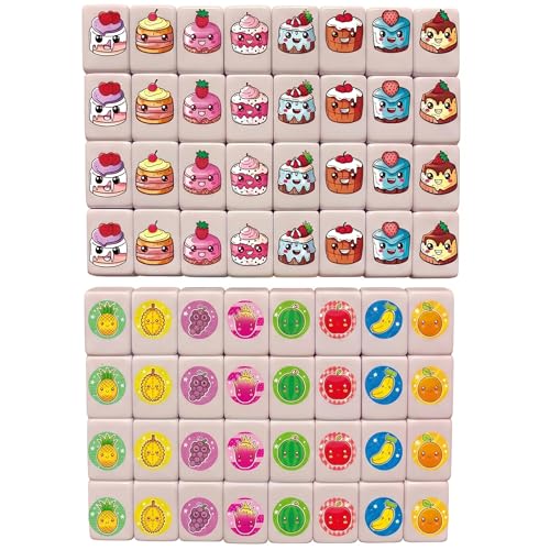 Mahjong dessin animé portable 24 mm : jeu de société mignon de 65 pièces