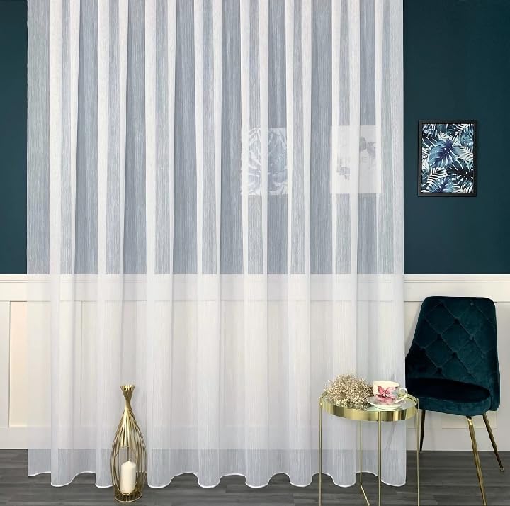 Weiß Jacquard 700x250 cm (BxH) Modell Marilleva Kurze Lange Gardine Kräuselband Fensterdekoration Dekostoff Transparent