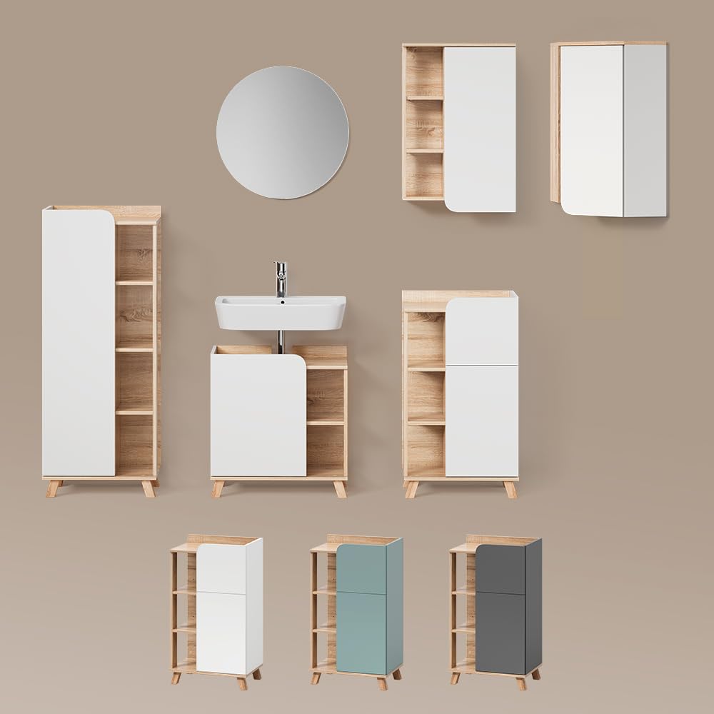 Livinity Armario de baño Marano, Gris Azulado, 50 x 75 cm con Puerta y Compartimentos Abiertos