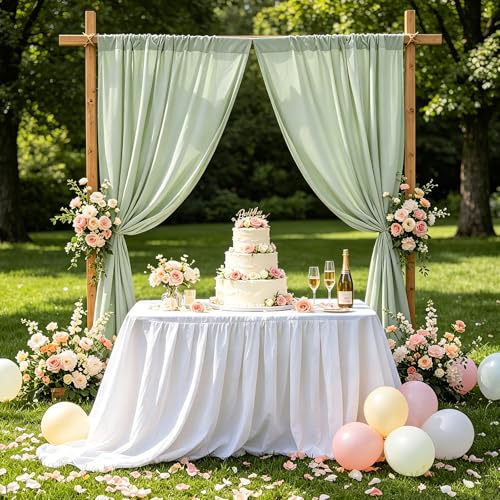 Image of Pea Green Parties Backdrop Curtains: 30x10ft Polyester Photo Backdrop Drapes Fabric - Wedding Ceremony Party Home Window Decorations