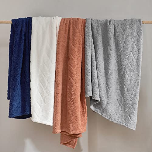 Cozy Bliss Sherpa Throw Blanket, Leaf Textured Bed Cozy Blanket Super Soft And Lightweight Fleece Blanket Warm For Couch Sofa,Fuzzy And Decorative Blanket, 60"X80"Cosmic Rust #TOP4