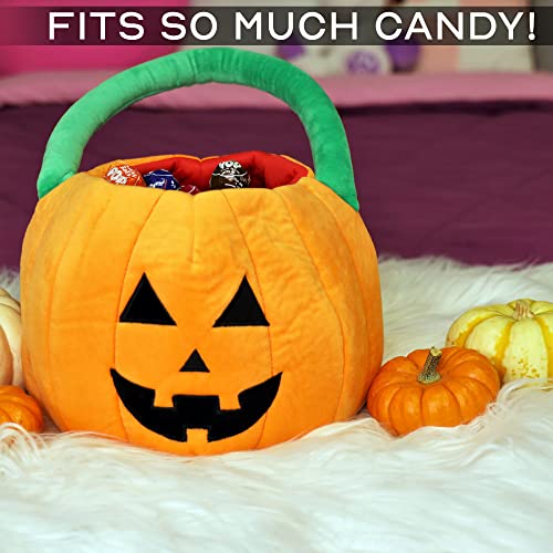 Plushible Halloween Candy Bags - Plush Trick Or Treat Bucket - Pumpkin Tote For Kids & Toddler Candy Treats - Large Halloween Buckets - Cloth Halloween Baskets - Orange Pumpkin Basket & Goodies Bag #TOP1