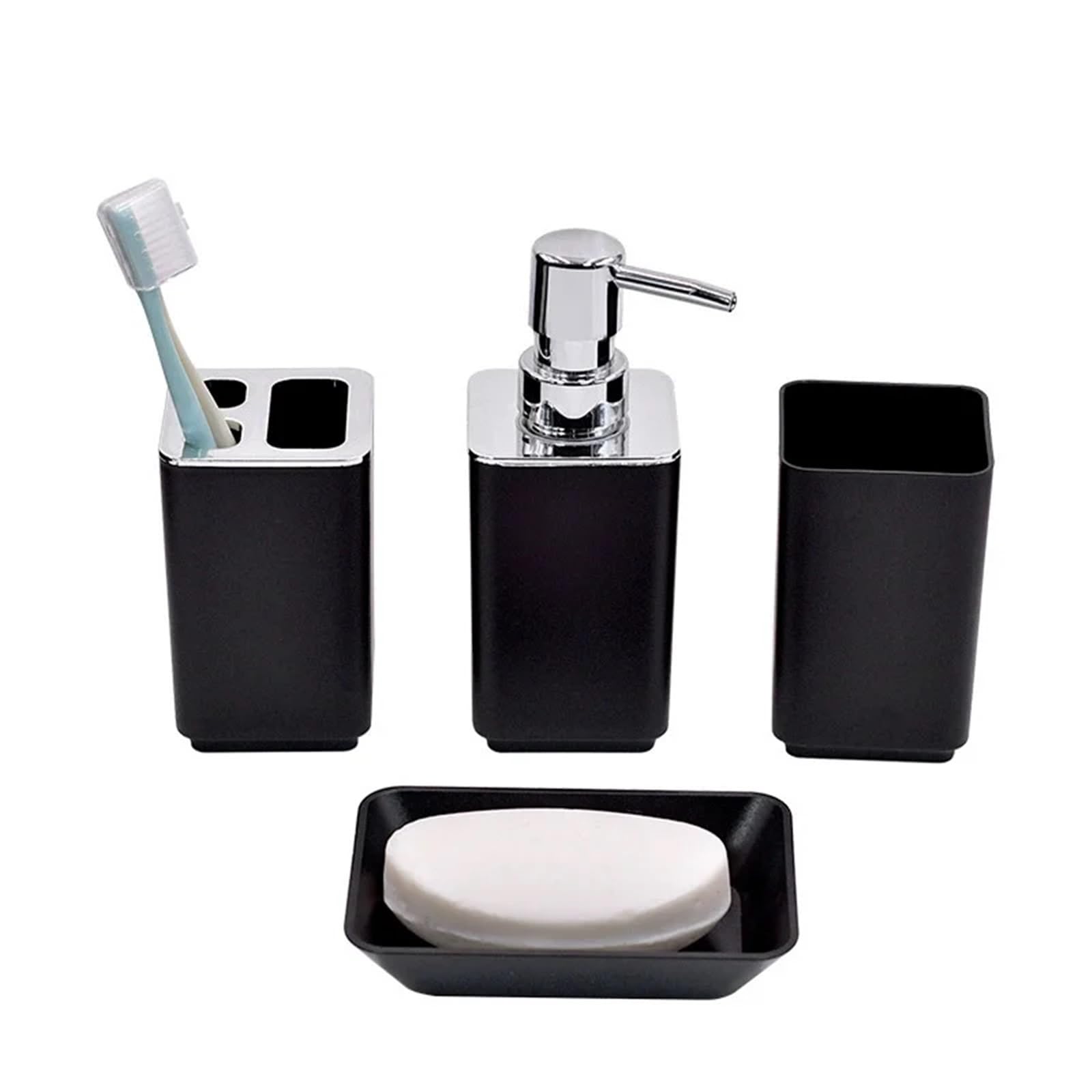 Bathroom Set 1Set Soap Dispenser Box Toilet Brush Lotion Bottle Trash Can Bathroom Storage Set Toothbrush Cup Holder(Color5)