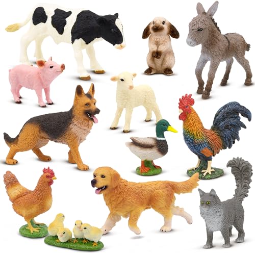 Beetots Farm Animals Toy Set, 12 Realistic Small Animal Figurines with Pets, Livestock, Poultry for...