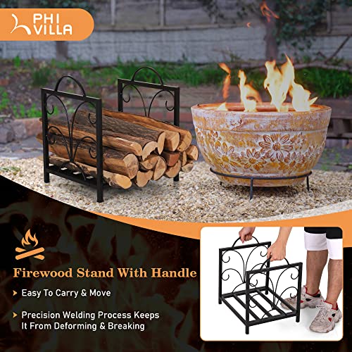 Phi Villa Indoor Small Firewood Rack For Outdoor Fireplace Accessories 17 Inch Firewood Storage Log Carrier Holder With Handle #TOP3