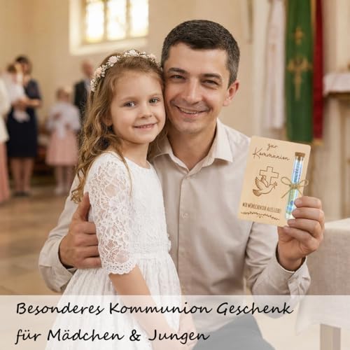 JOYEASE Kommunion Geschenke für Mädchen Jungen, Geldgeschenk Kommunion Verpackung Holz mit Reagenzglas, Geschenke zur Erstkommunion, Kleine Kommunionsgeschenke