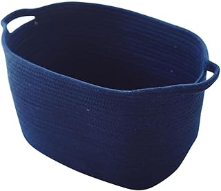 Cesta de almacenamiento de cuerda de algodón, organizador con asas, color azul, 43 x 25 x 21 cm