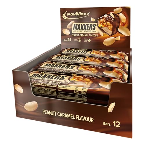 IronMaxx Maxxers Proteinriegel - Peanut Caramel 12x49g | High Protein Snack mit echten Erdnussstücken | Kein zugesetzter Zucker | Perfekt für unterwegs 1