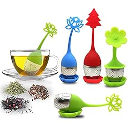 El infusor de té con bandeja de goteo incluye el juego de 5, filtro de té y filtro de té SourceTon con mango de silicona de acero inoxidable y filtro de té.