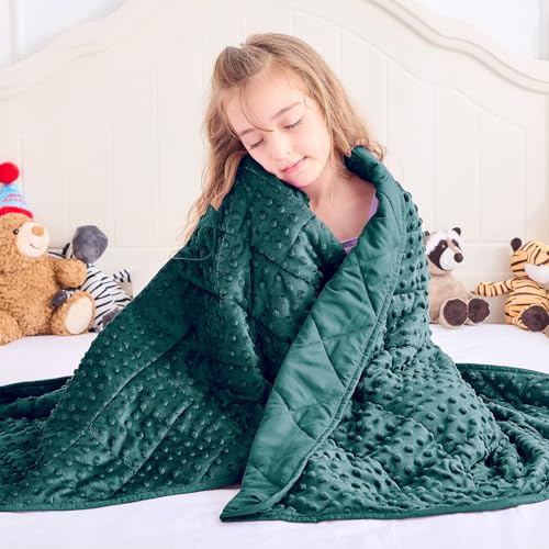 Green Weighted Blanket Kids 10lbs, 40"x60", Breathable Twin Size Cooling Minky Heavy Throw Blanket for 80-120lbs, Soft Winter Thick Big Blankets Weighted Comforter Gift for Sleeping