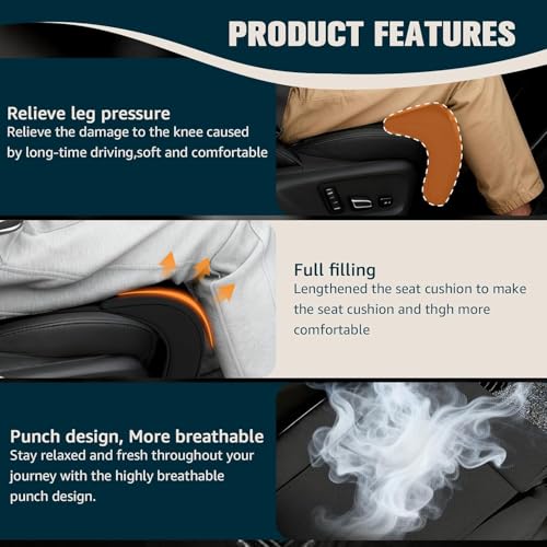 Image of Eliane Car Seat Extender Leg Support Cushion for Long Drives | Memory Foam Thigh Support Pad for Car & Office Chair | Reduces Knee & Leg Pain | Universal Fit (Black)