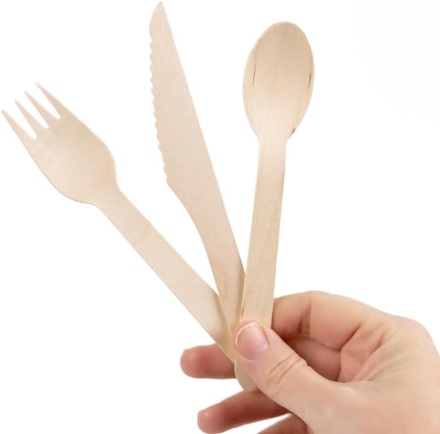 6 Inch Sturdy Disposable Birch Wood Camping Cutlery - Bulk (Wood Spoons)