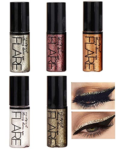 4 Colors Glitter Eyeliner, Metallic Shimmer Glitter Eyeshadow, Long Lasting Waterproof Shimmer Sparkling Eyeliner Eye Shadow (Set 02)