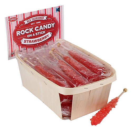 Extra Large Rock Candy Sticks: 24 Strawberry Lollipop - Red Rock Candy Sticks - Individually Wrapped - Espeez Rock Candy Sticks for Candy Buffet, Birthdays, Weddings, Receptions and Baby Shower