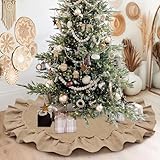yuboo 36 inches Burlap Fall Tree Skirt, Small Farmhouse Rustic Tree Skirt Mat Boho Christmas Thanksgiving Decorations Ornaments for Slim Pencil Tree & Artificial Christmas Trees