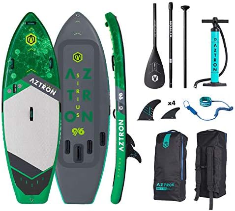 Aztron Sirius White Water/SURF Inflatable SUP 9'6" Double Chamber & Layer with Adjustable Aluminum Paddle and Leash