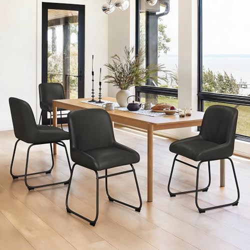 LUE BONA Comfortable Dining Room Chairs Set of 4, Modern Upholstered Kitchen Chairs with Padded Back & Thick Metal Legs for Dining Room, Black PU Leather