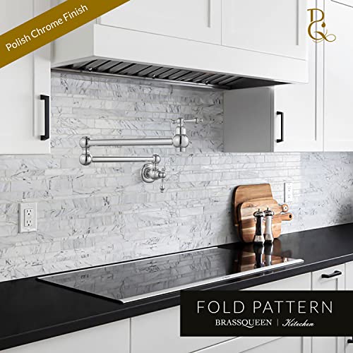 Brassqueen Polished Chrome Classical Extendable Sink Faucet 360 Degree Swivel Double Articulating Swing Arm Restaurant Or Home Kitchen Filling Pots Faucet Single Hole Two Lever Handle Npt Wall Mount #TOP1