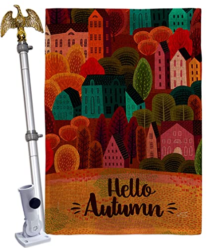 Angeleno Heritage Autumn Calling House Flag Eagle Set Falltime Harvest Scarecrow Pumkins Sunflower Leaves Season Autumntime Gathering Decoration Banner Small Garden Yard Gift Double-Sided, Made In USA