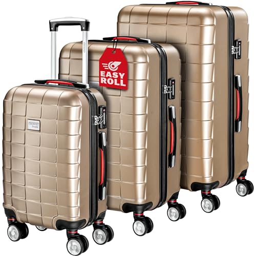 MONZANA® Exopack 3 Piece Suitcase Set | Luggage Set | Hard Shell Suitcase | ABS | 4 Spinner Wheels | Anti Scratch | Medium Large XL | TSA Security Locks | Champagne