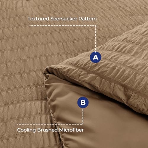 Image of HYMOKEGE Brown Full Size Comforter Sets Seersucker 7 Pieces, All Season Luxury Bed in a Bag for Bedroom, Bedding Set with Comforter, Sheets, Pillowcases & Shams