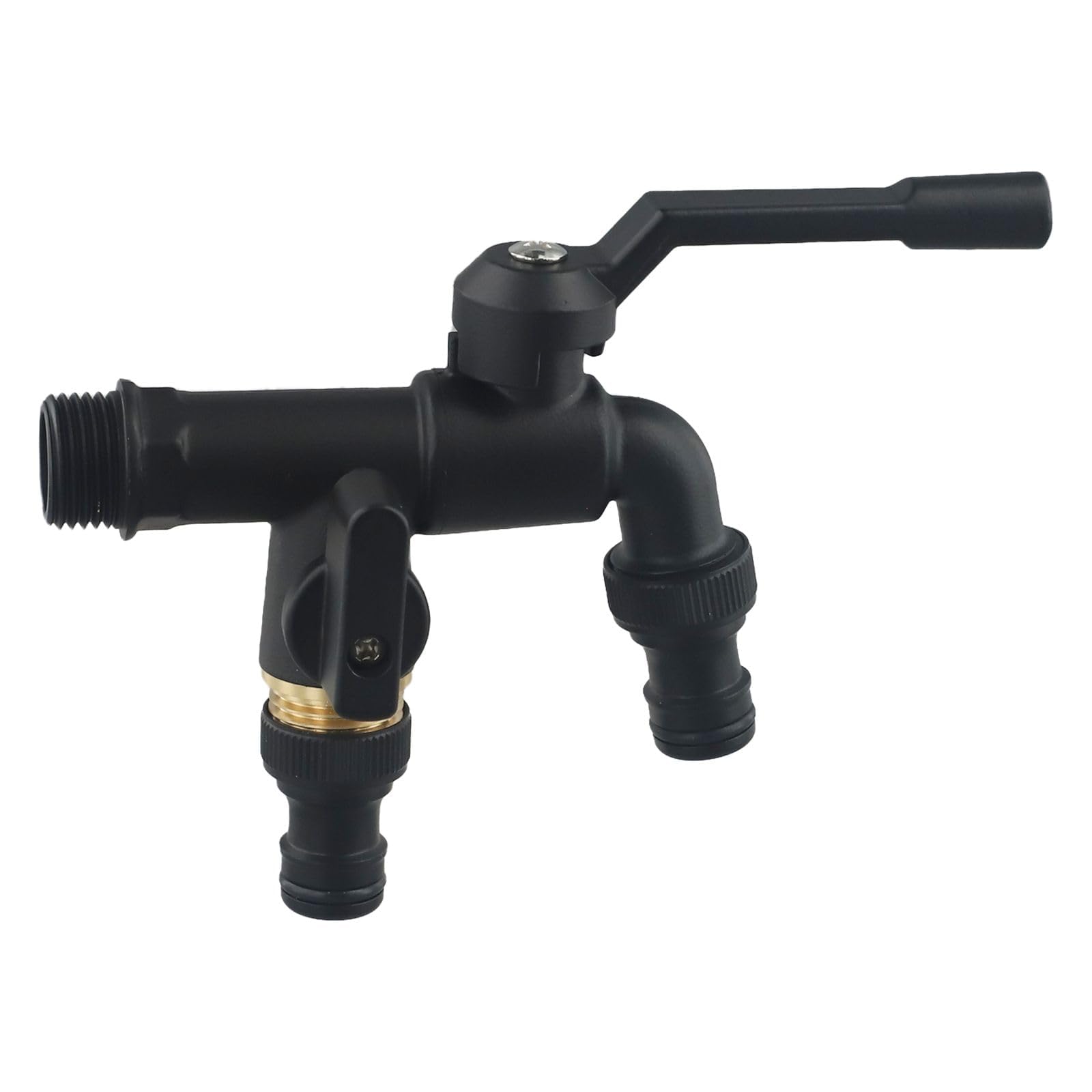 Garden Tap, for Double Outlet Garden Hose Connector, Black Brass Frost-Proof Tap, Suitable for Outdoor Use(Double Headed)