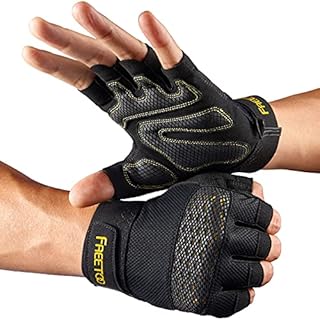 FREETOO Workout Gloves for Men 2021 Latest, [Full Palm Protection] [Ultra Ventilated] Weight Lifting Gloves with Cushion Pads and Silicone Grip Gym Gloves Durable Training Gloves for Exercise Fitness