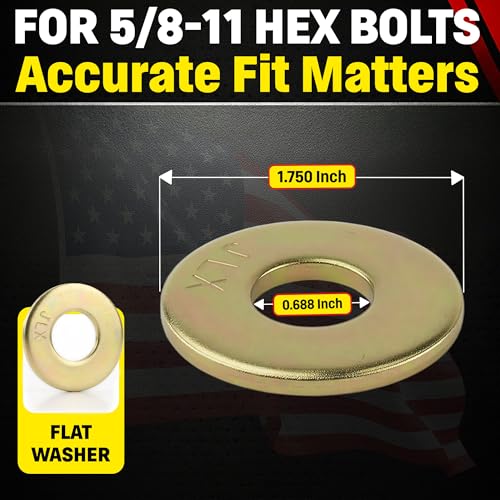 Image of Chenango Supply 5 /8 inch Grade 8 Flat Washers | Hardened Alloy Steel, Yellow Zinc Chromate Finish, USS Heavy Duty Washers for 5 /8 Hex Bolts (25 Pieces)