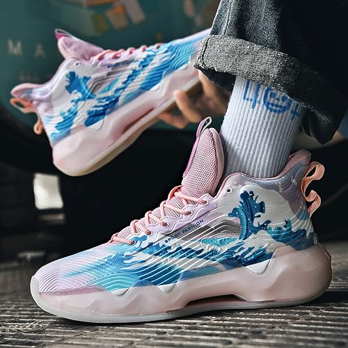 Image of Men's High-Top Basketball Shoes Anti-Slip and Wear-Resistant Soles Running Shoes Graffiti Design Fashionable Sports Shoes
