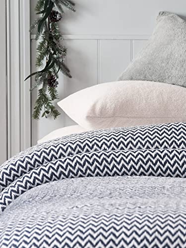 Image of SASHAA WORLD Chevron Throw Blanket Handwoven with Fringes | Throw for Living Room, Bed, XL Sofa & Chair | Navy Throw Blanket | 170x250 cm Pack of 1