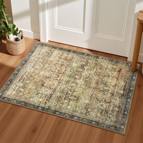 Carpelux 2x3 Washable Rug Vintage Brown, Indoor Entrance Door Mat, Kitchen Mats for Floor Charcoal
